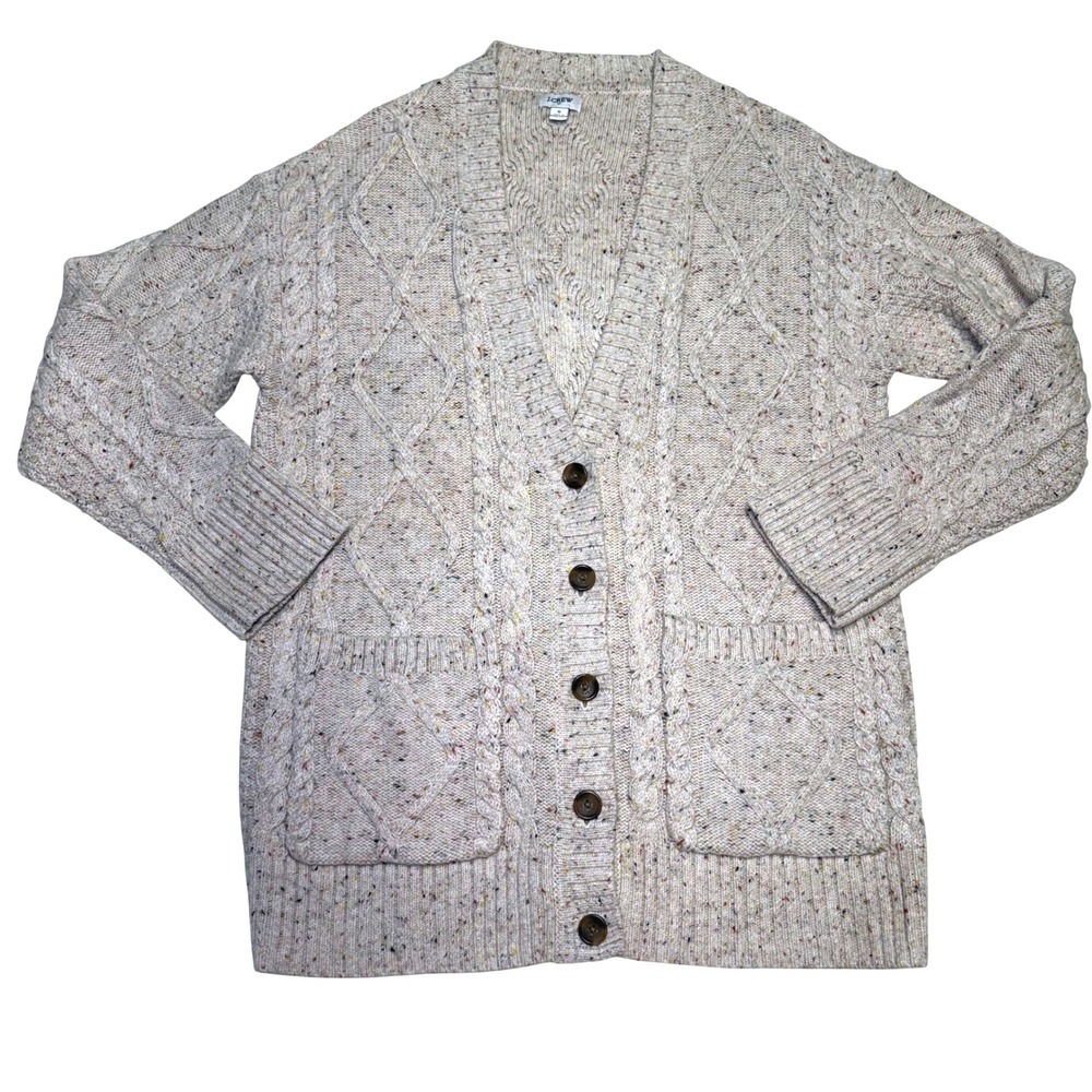 J. Crew Womens Cream Confetti Cable Knit Button Front Cardigan Sweater Small